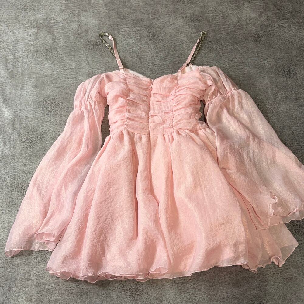 Pink Ruched Off the Shoulder Mini Dress - Picture 4 of 6